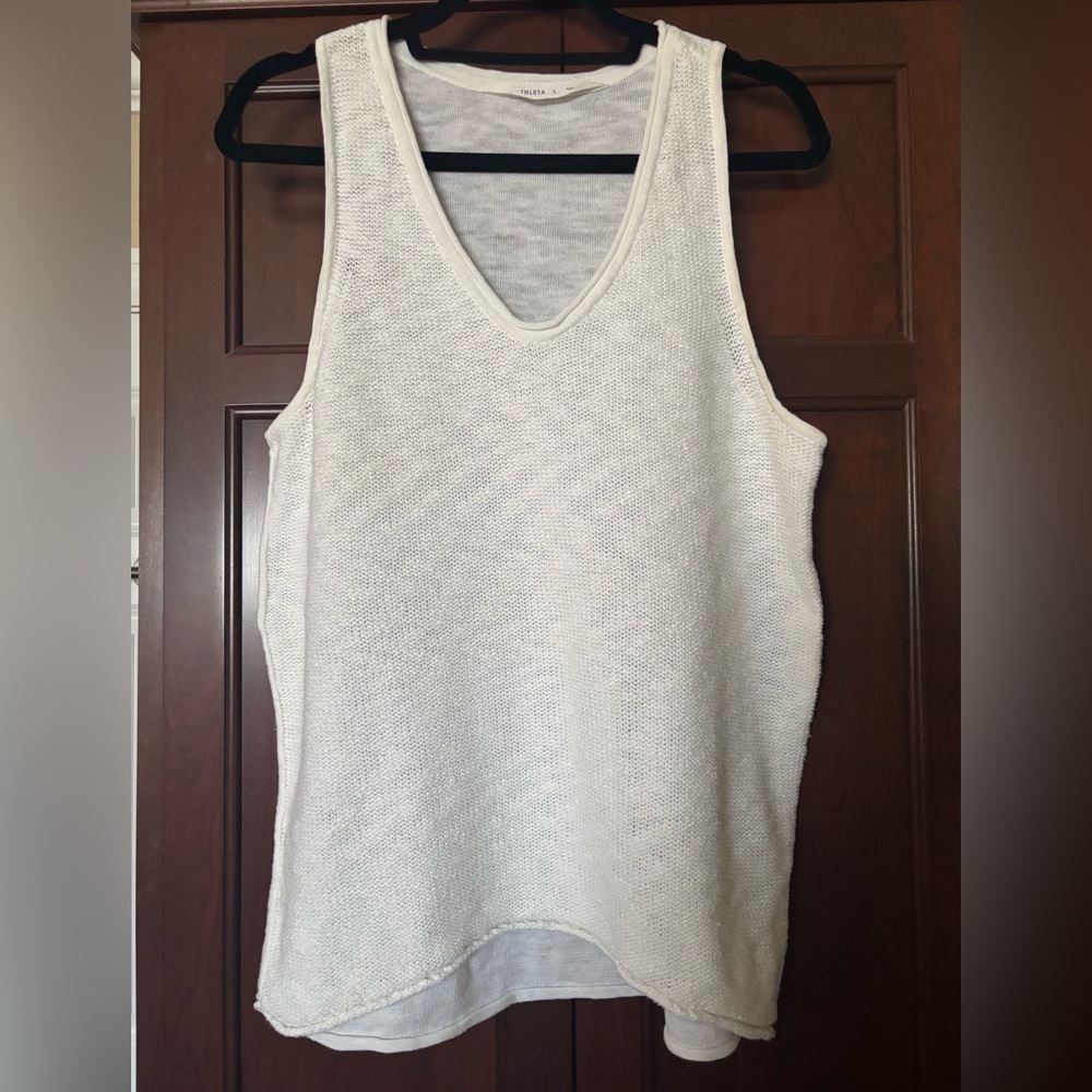 Ivory/Cream Sleeveless Cotton/Linen Blend Top by Athleta - Size Large